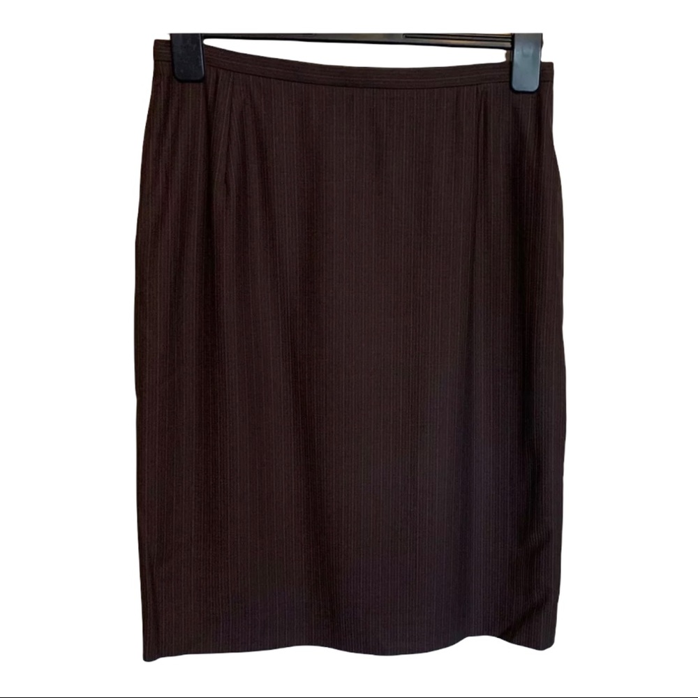 Bill Burns New York Skirt, Brown Striped, Size 12 100% Wool Lined